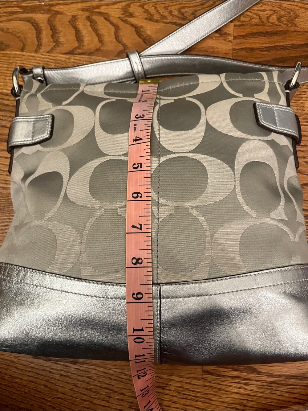 COACH HANDBAG Silver/Pewter Signature Jacquard / Convertible F18862 - Picture 8 of 12
